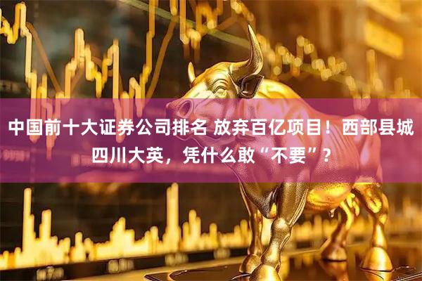 中国前十大证券公司排名 放弃百亿项目!西部县城四川大英,凭什么敢“不要”?
